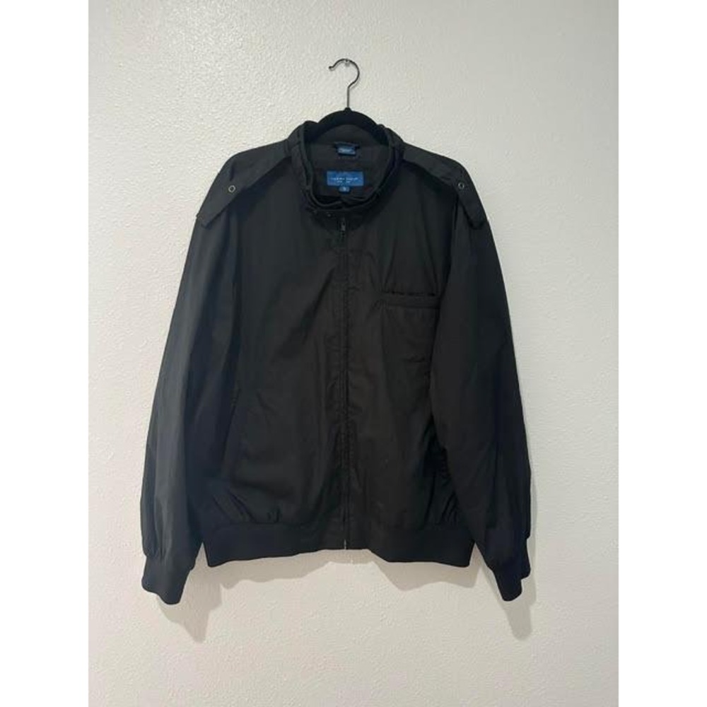 Towncraft Mens Harrington Bomber Jacket Black Full Zip Epaulets XL